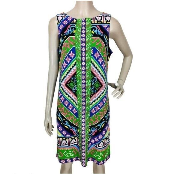 Vintage 90's Does 60s Geometric Mod Gogo Psychedelic Shift Dress Nicole Miller - Picture 1 of 8